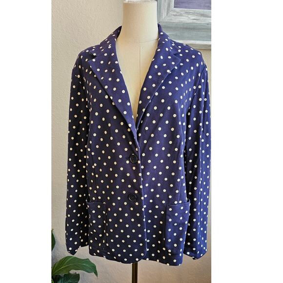 Talbots Women Two Button Front Office Polka Dot Blazer Jacket Size XL Navy Cream - Picture 1 of 6